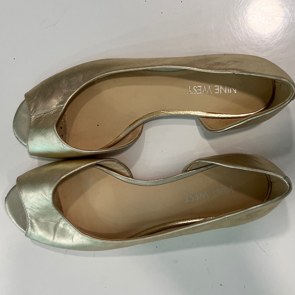 Gold Peep Toe D'Orsay Flats - Nine West